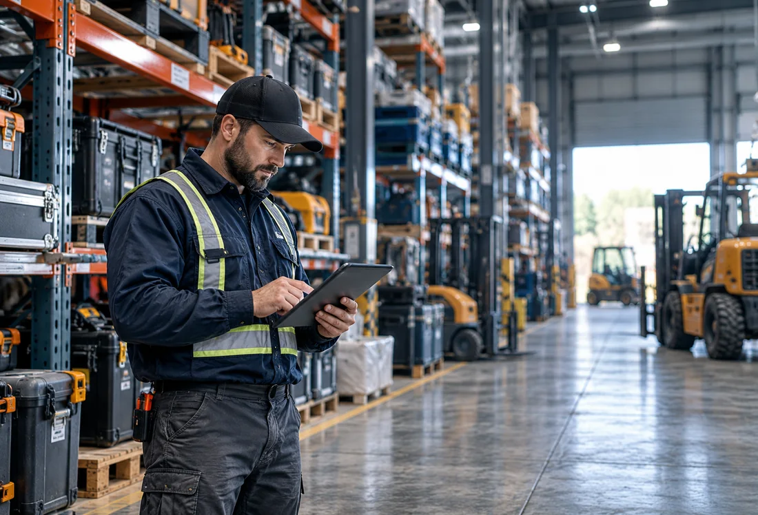 Shelves of inventory in a large warehouse